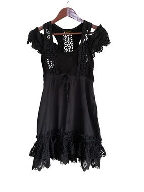 Agua Bendita Black 100% Cotton Eyelet Lace Dress Size Large